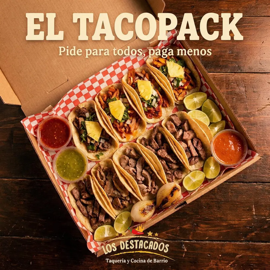 Caja de tacos lista para entrega a domicilio