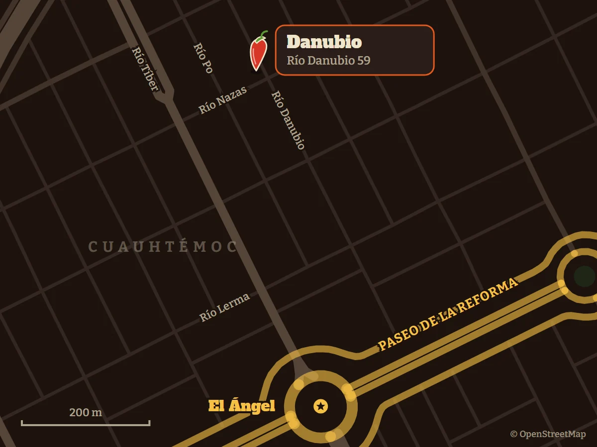 Mapa de Los Destacados Danubio, Río Danubio 59, y el Ángel de la Independencia